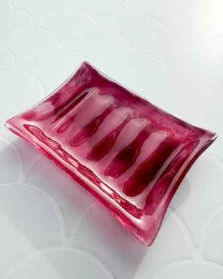 Fused Glass Soap Dish - One Of A Kind (Dark Pink) - Rushmere Skincare